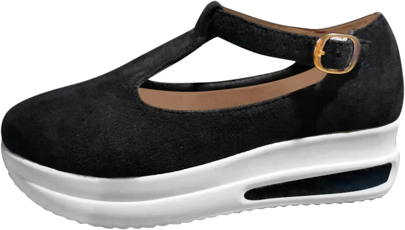 Aniywn Womens Summer Closed Toe Platform Sandal Shoes Casual Hollow Ankle Straps Shoes Slip On Soft Shoes