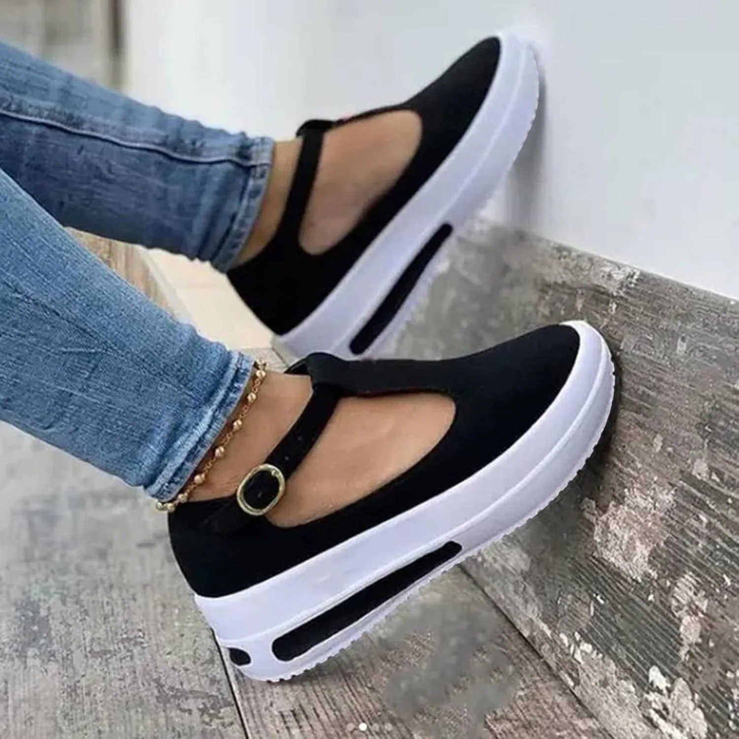 Aniywn Womens Summer Closed Toe Platform Sandal Shoes Casual Hollow Ankle Straps Shoes Slip On Soft Shoes