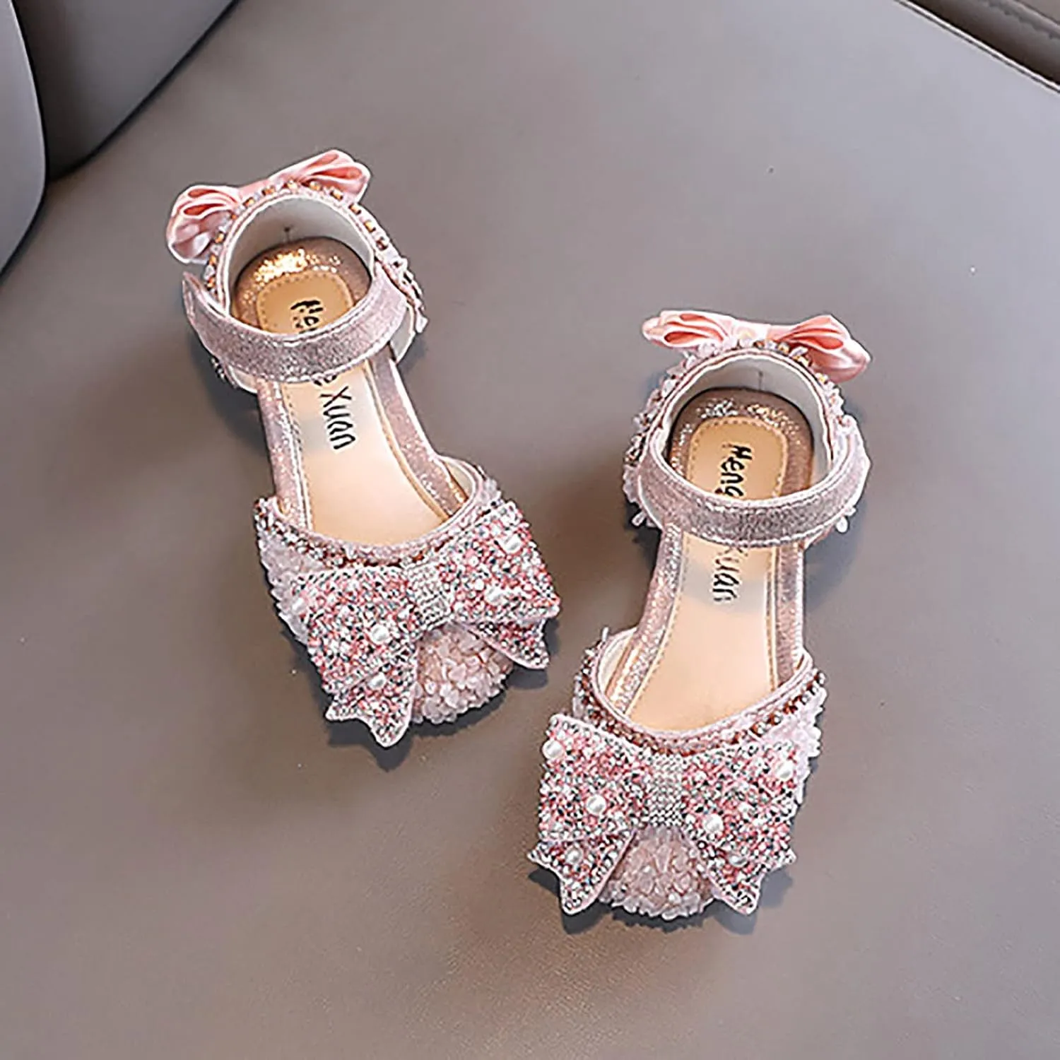 Baby Dress Shoes Spring Autumn New Children Girls Flat Pearl Crystal Shoes Bow Princess Shoes PU (Red, 9.5-10 Years)