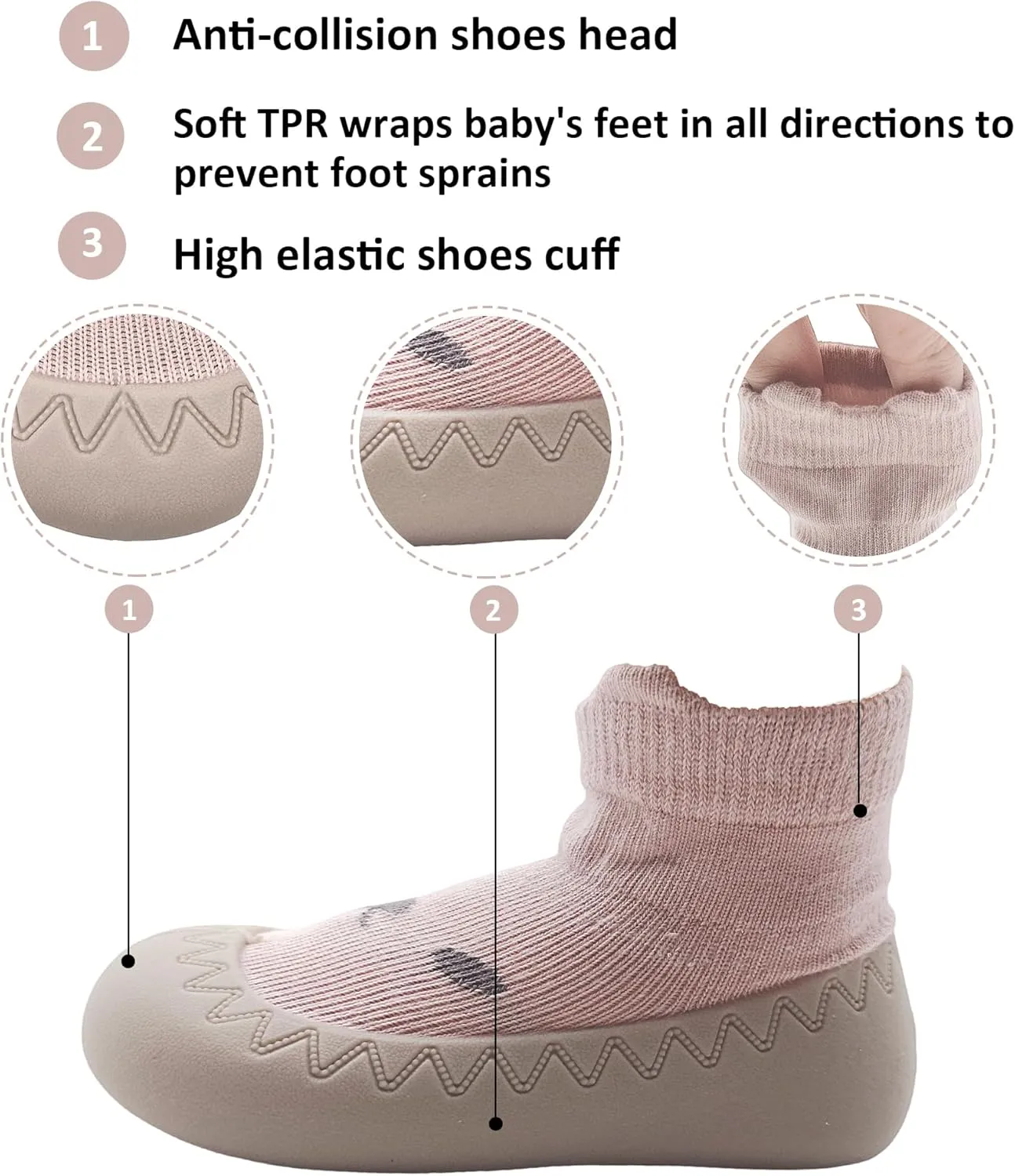 Baby Girl Sock Shoes Rubber Sole Non Slip Indoor Slipper Infant Girls First Walking Floor Shoes Soft Sole Non-Skid Slipper Breathable Lightweight Cotton Mesh Baby Shoes