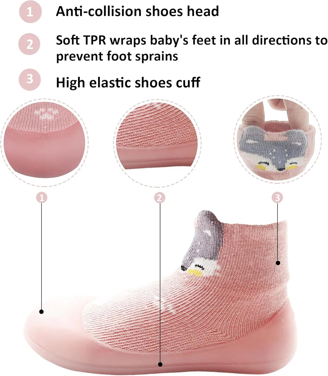 Baby Girl Sock Shoes Rubber Sole Non Slip Indoor Slipper Infant Girls First Walking Floor Shoes Soft Sole Non-Skid Slipper Breathable Lightweight Cotton Mesh Baby Shoes