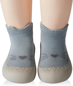 Baby Girl Sock Shoes Rubber Sole Non Slip Indoor Slipper Infant Girls First Walking Floor Shoes Soft Sole Non-Skid Slipper Breathable Lightweight Cotton Mesh Baby Shoes