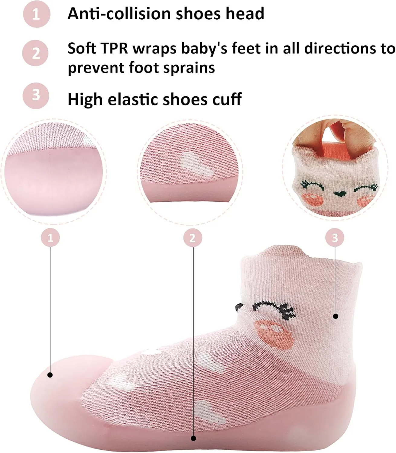 Baby Girl Sock Shoes Rubber Sole Non Slip Indoor Slipper Infant Girls First Walking Floor Shoes Soft Sole Non-Skid Slipper Breathable Lightweight Cotton Mesh Baby Shoes