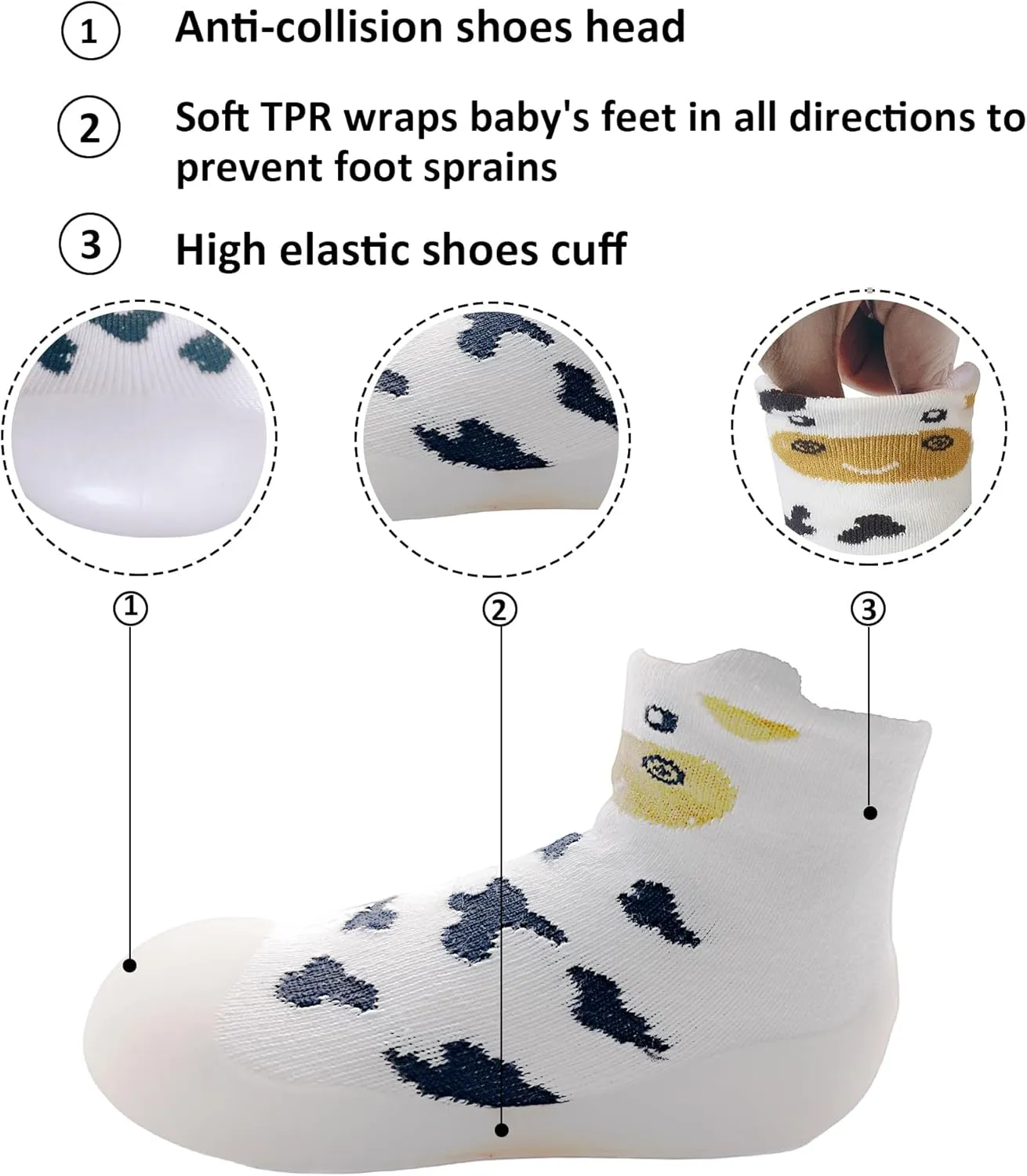 Baby Girl Sock Shoes Rubber Sole Non Slip Indoor Slipper Infant Girls First Walking Floor Shoes Soft Sole Non-Skid Slipper Breathable Lightweight Cotton Mesh Baby Shoes