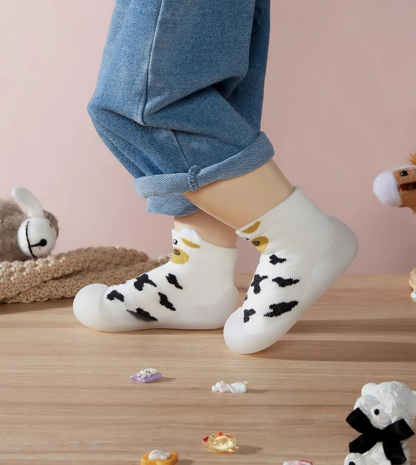 Baby Girl Sock Shoes Rubber Sole Non Slip Indoor Slipper Infant Girls First Walking Floor Shoes Soft Sole Non-Skid Slipper Breathable Lightweight Cotton Mesh Baby Shoes