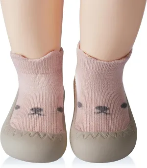 Baby Girl Sock Shoes Rubber Sole Non Slip Indoor Slipper Infant Girls First Walking Floor Shoes Soft Sole Non-Skid Slipper Breathable Lightweight Cotton Mesh Baby Shoes