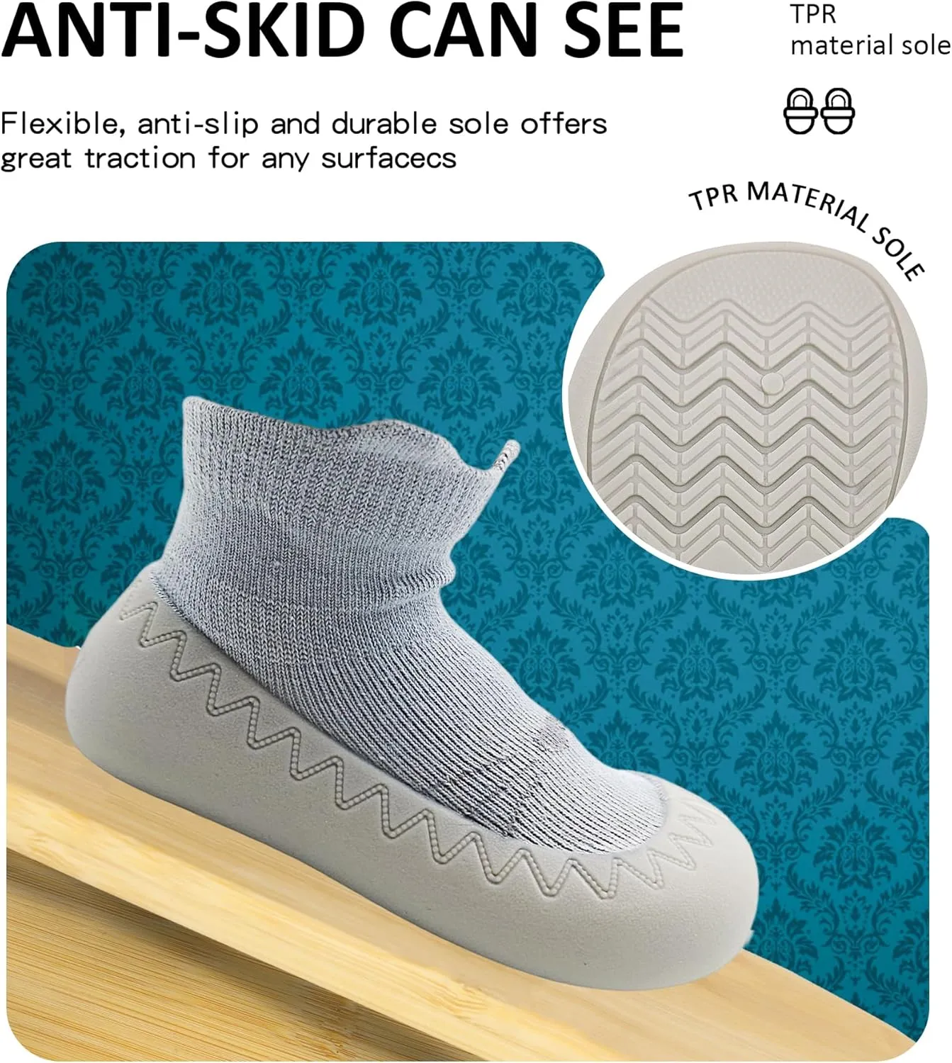 Baby Girl Sock Shoes Rubber Sole Non Slip Indoor Slipper Infant Girls First Walking Floor Shoes Soft Sole Non-Skid Slipper Breathable Lightweight Cotton Mesh Baby Shoes