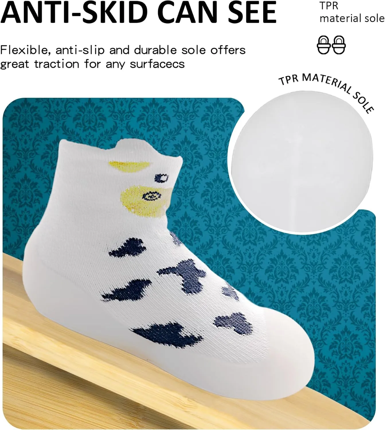 Baby Girl Sock Shoes Rubber Sole Non Slip Indoor Slipper Infant Girls First Walking Floor Shoes Soft Sole Non-Skid Slipper Breathable Lightweight Cotton Mesh Baby Shoes