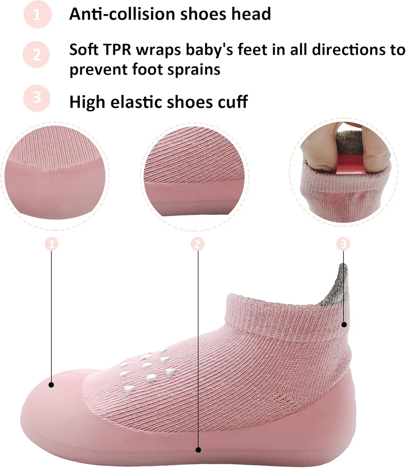 Baby Girl Sock Shoes Rubber Sole Non Slip Indoor Slipper Infant Girls First Walking Floor Shoes Soft Sole Non-Skid Slipper Breathable Lightweight Cotton Mesh Baby Shoes