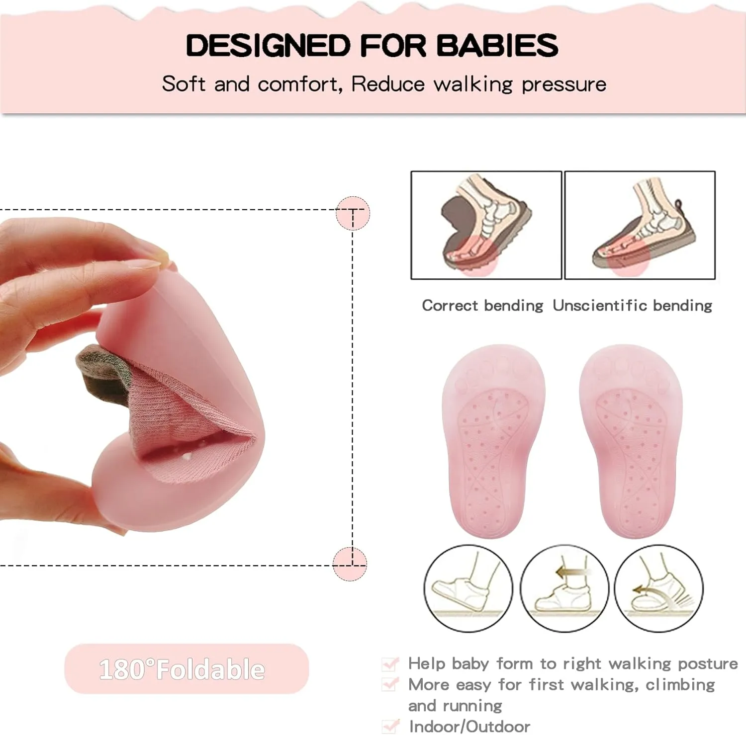 Baby Girl Sock Shoes Rubber Sole Non Slip Indoor Slipper Infant Girls First Walking Floor Shoes Soft Sole Non-Skid Slipper Breathable Lightweight Cotton Mesh Baby Shoes