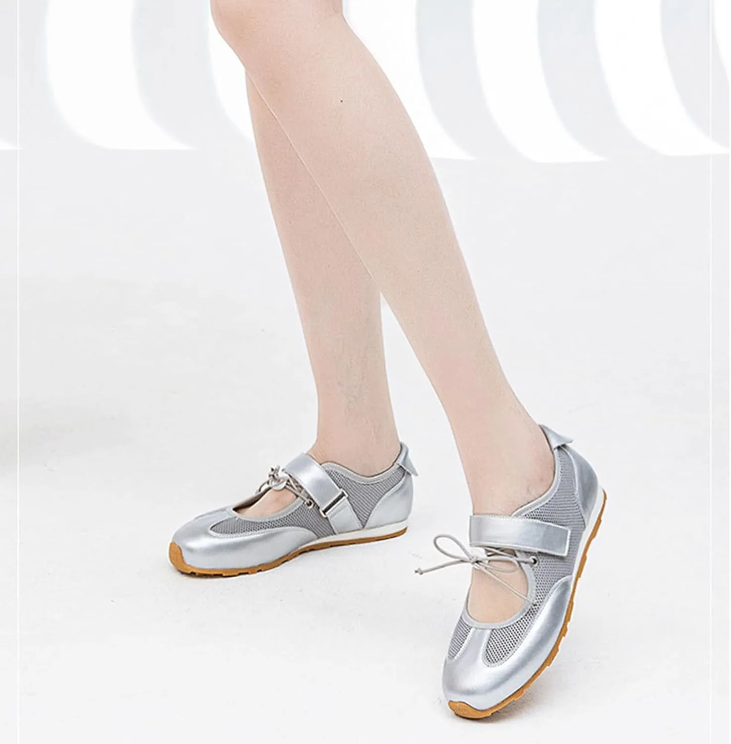 Ballet Sneakers for Woman Leather Hook and Loop Breathable Ballerina Flats Wide Box Fancy Soft Ballet Shoes 2025 Spring Summer Comfy Casual Footwear