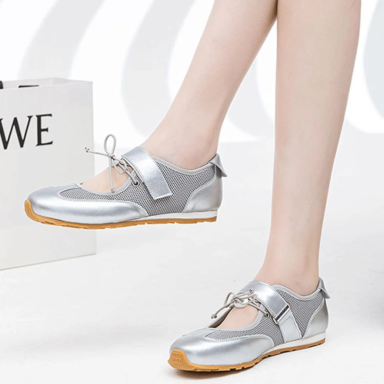 Ballet Sneakers for Woman Leather Hook and Loop Breathable Ballerina Flats Wide Box Fancy Soft Ballet Shoes 2025 Spring Summer Comfy Casual Footwear