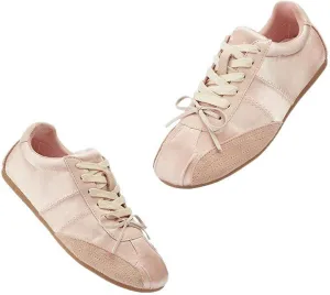 Ballet Sneakers for Woman Leather Satin Lace Up Soft Elegant Ballerina Flats Fancy Trendy Ballet Shoes with Cute Bowknot 2025 Spring Summer Casual Daily Outwear