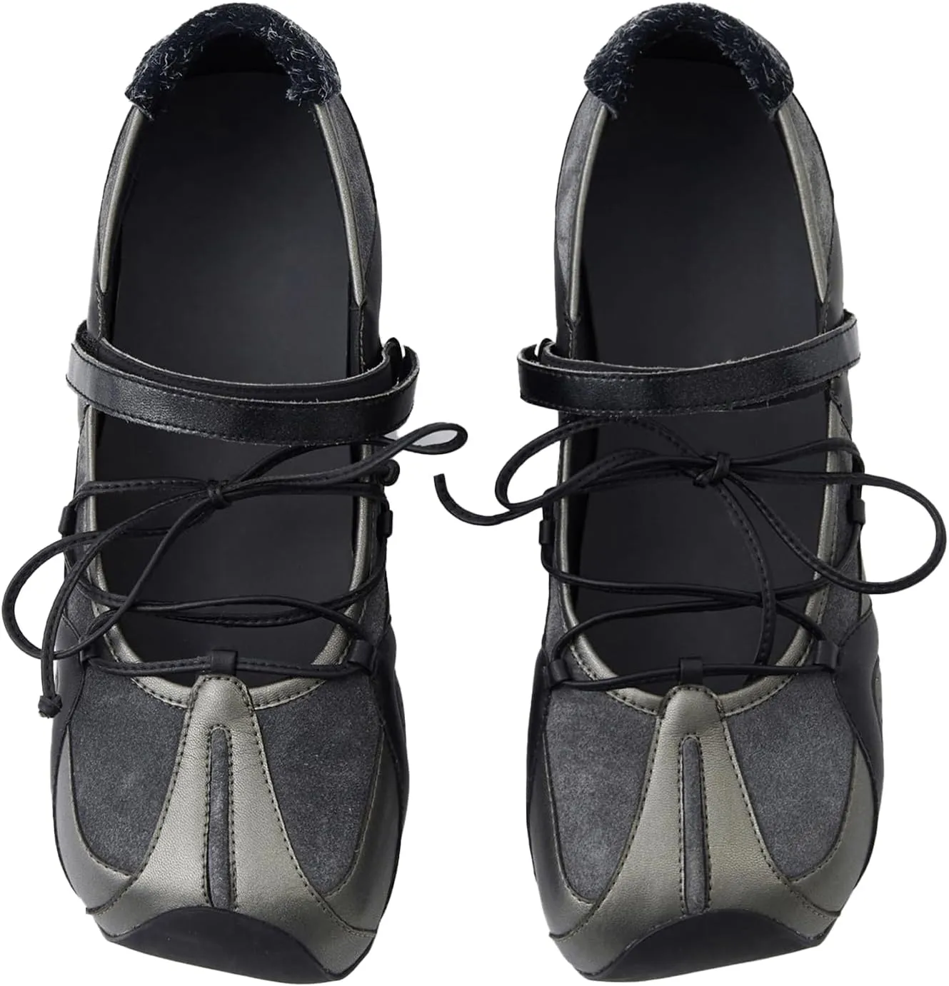 Ballet Sneakers for Woman Leather Trendy Hook and Loop Wide Box Ballerina Flats Lace Up Fancy Cute Square Toe Ballet Shoes 2025 Spring Summer Casual Daily Footwear