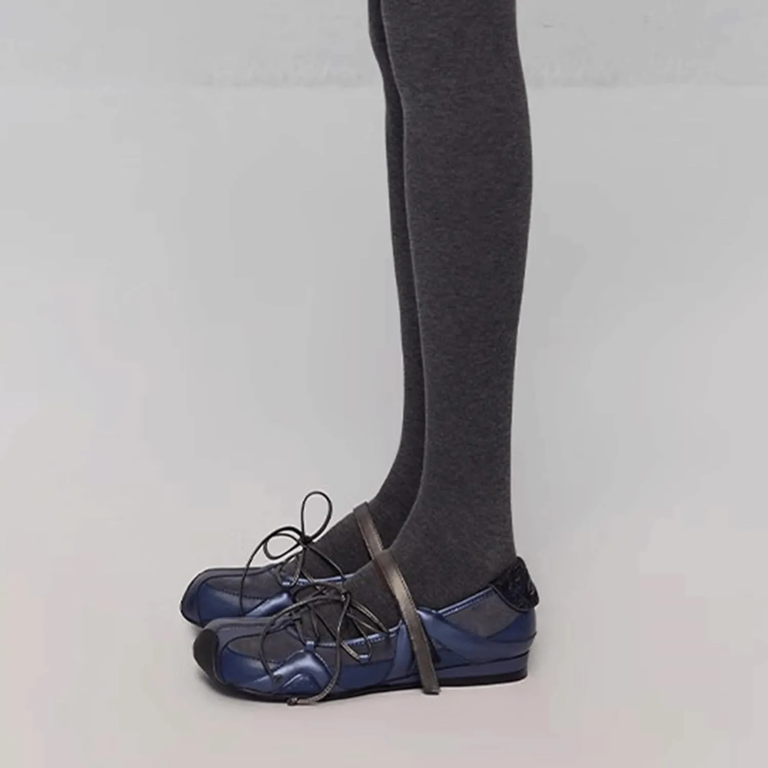 Ballet Sneakers for Woman Leather Trendy Hook and Loop Wide Box Ballerina Flats Lace Up Fancy Cute Square Toe Ballet Shoes 2025 Spring Summer Casual Daily Footwear