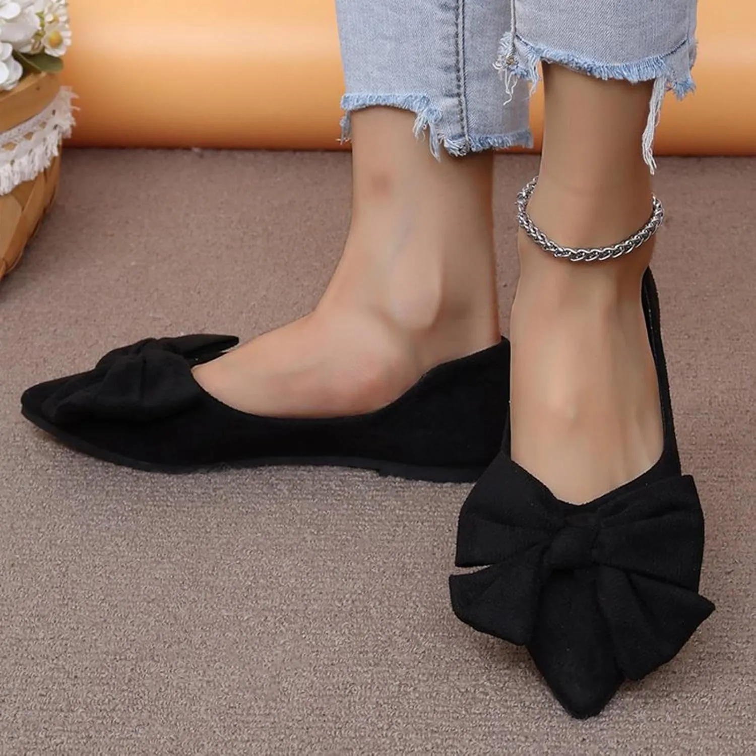 Black Flats for Women Dressy Ballet Flat Shoes Business Casual Loafers Flat Dress Shoes Comfortable Office Shoe