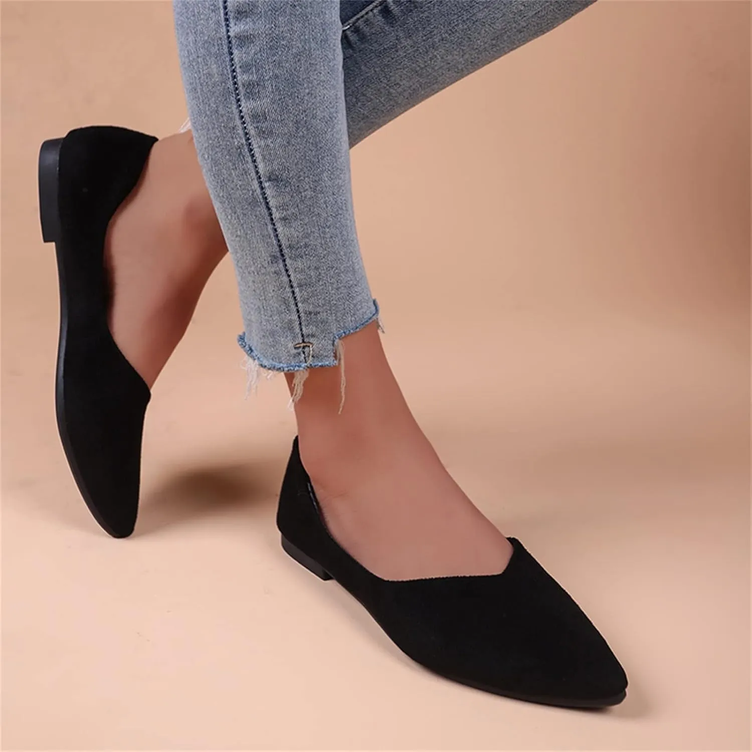 Black Flats for Women Dressy Ballet Flat Shoes Business Casual Loafers Flat Dress Shoes Comfortable Office Shoe