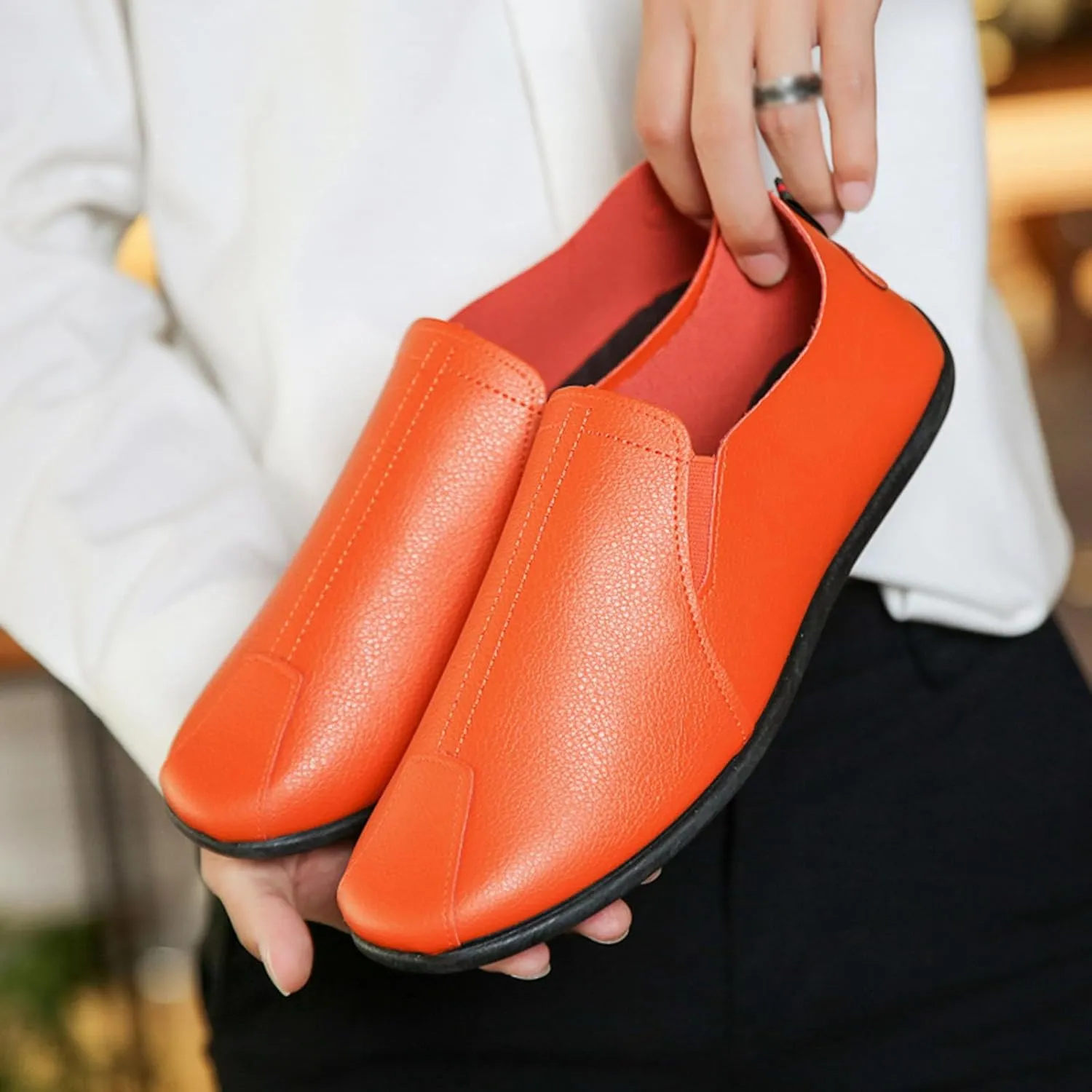 Casual Shoes for Men Leisure Men's Four Seasons Non Slip Flat Round Toe Breathable Slip On Lazy Leisure Shoes