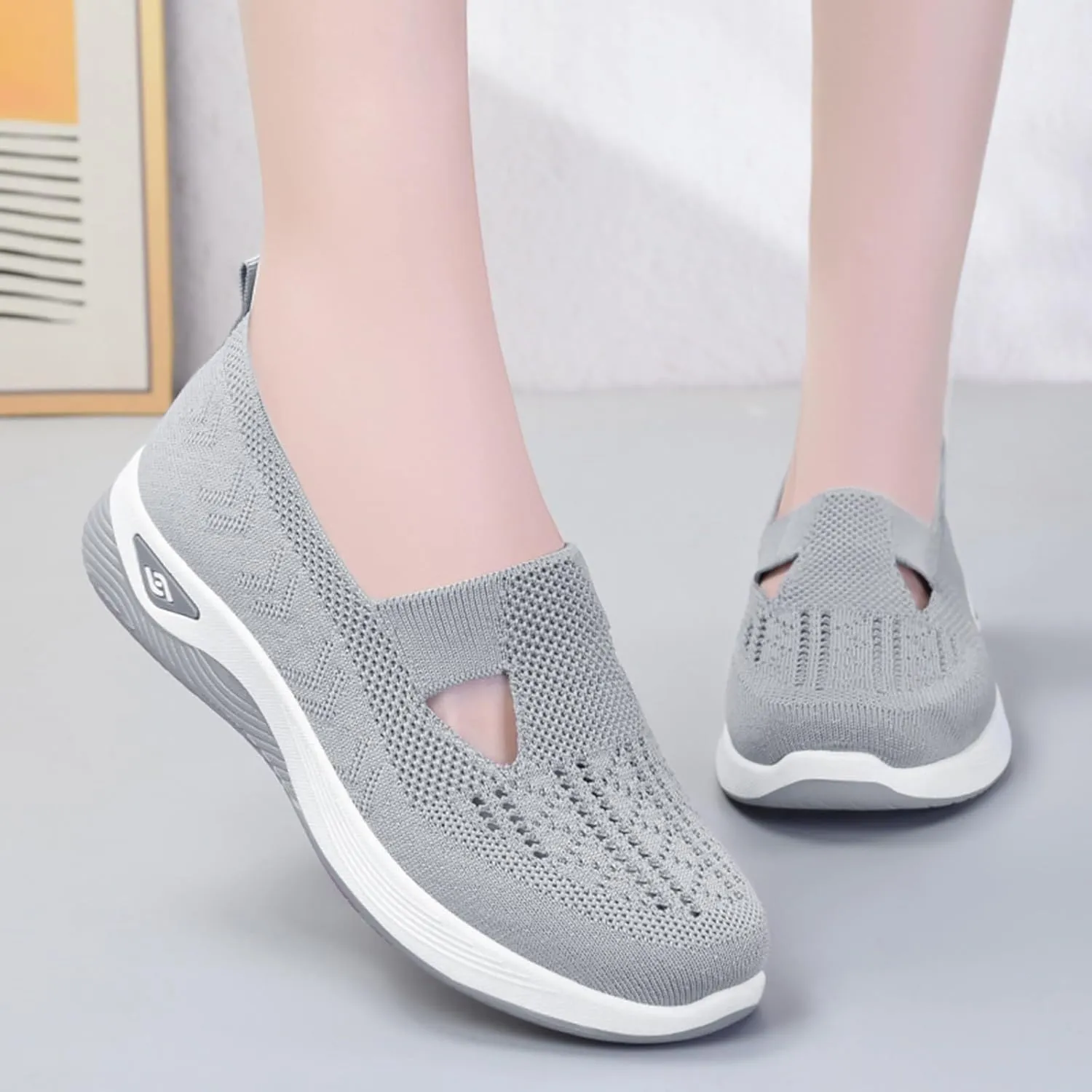 Cathalem Orthopedic Sneakers for Women Women's Orthopedic Breathable Soft Shoes Walking Slip on Diabetic Foam Shoes