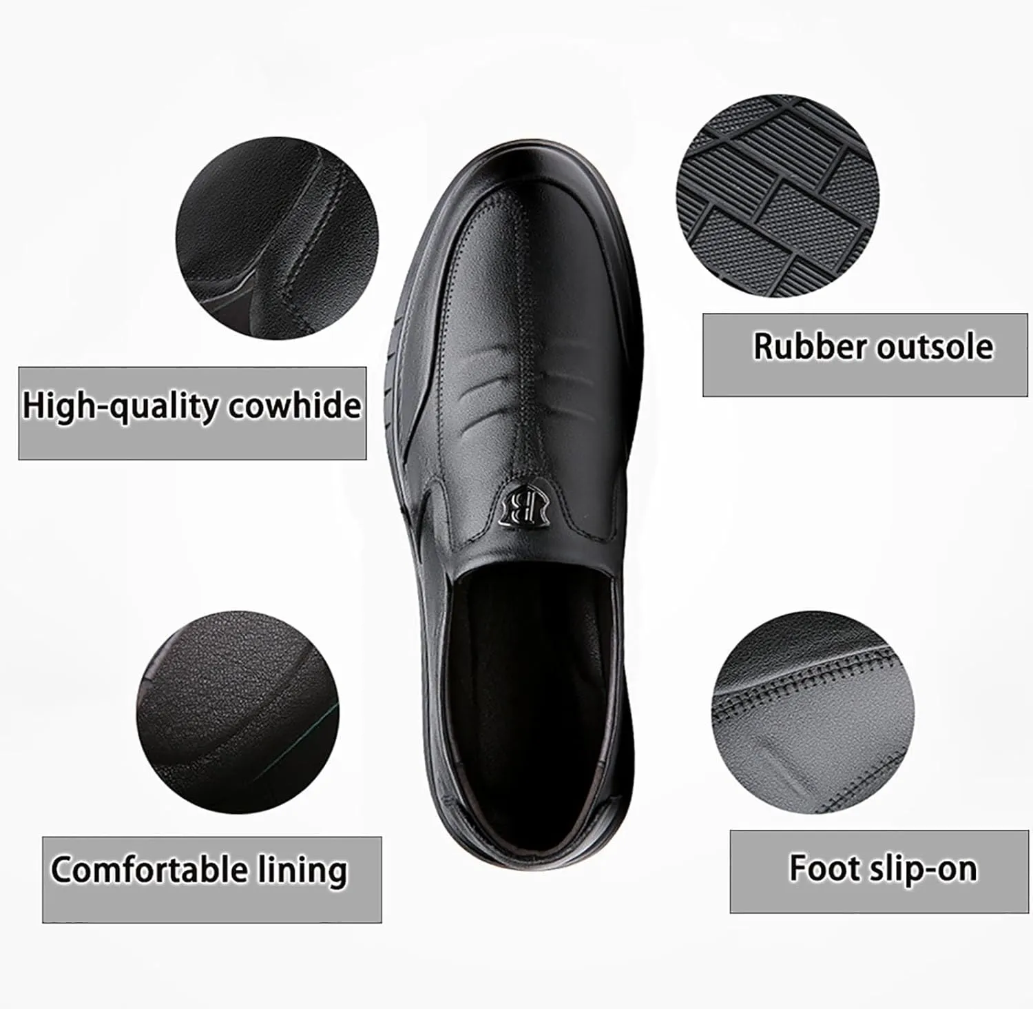 Fashion Cow Leather for Men Soft Sole Casual Driving Shoes， Thick Base Invisible Internal Heel Increase Shoes Men's Leather Breathable Rubber Shoes