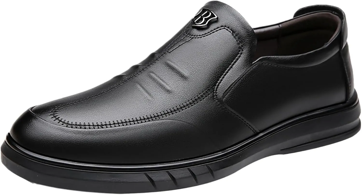 Fashion Cow Leather for Men Soft Sole Casual Driving Shoes， Thick Base Invisible Internal Heel Increase Shoes Men's Leather Breathable Rubber Shoes