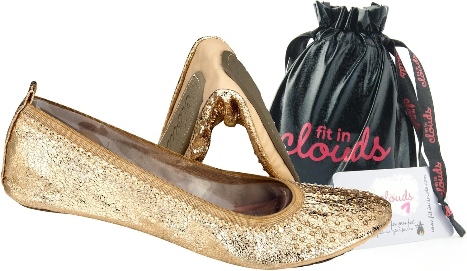 Fit in Clouds Stud Embellished Portable Foldable Ballet Flats with Carry Pouch