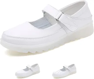 Helenbra Women's Nurse Mary Jane Flat Shoes,Adjustable Hook & Loop Comfort Hollow Breathable Slip-on Orthopedic Light Nurse Wedge Sports Shoes Casual Walking Shoes