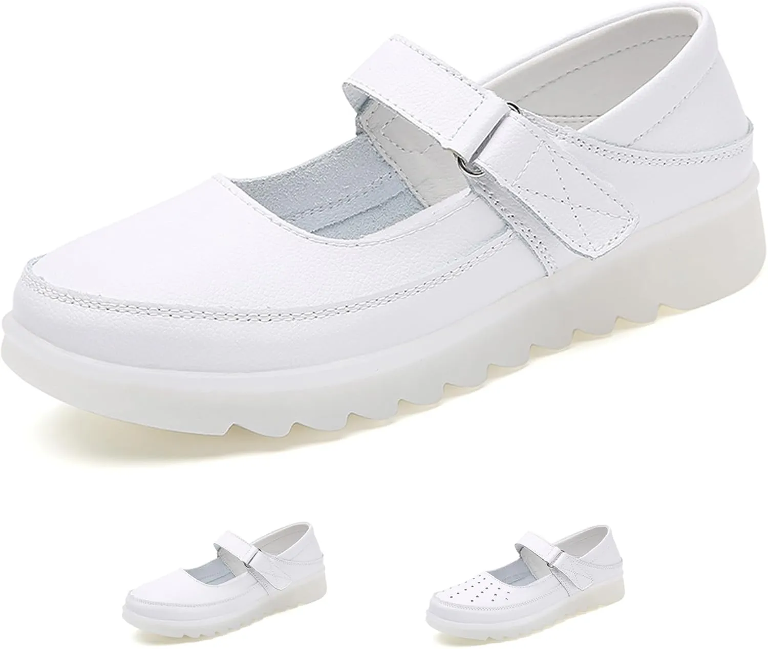 Helenbra Women's Nurse Mary Jane Flat Shoes,Adjustable Hook & Loop Comfort Hollow Breathable Slip-on Orthopedic Light Nurse Wedge Sports Shoes Casual Walking Shoes