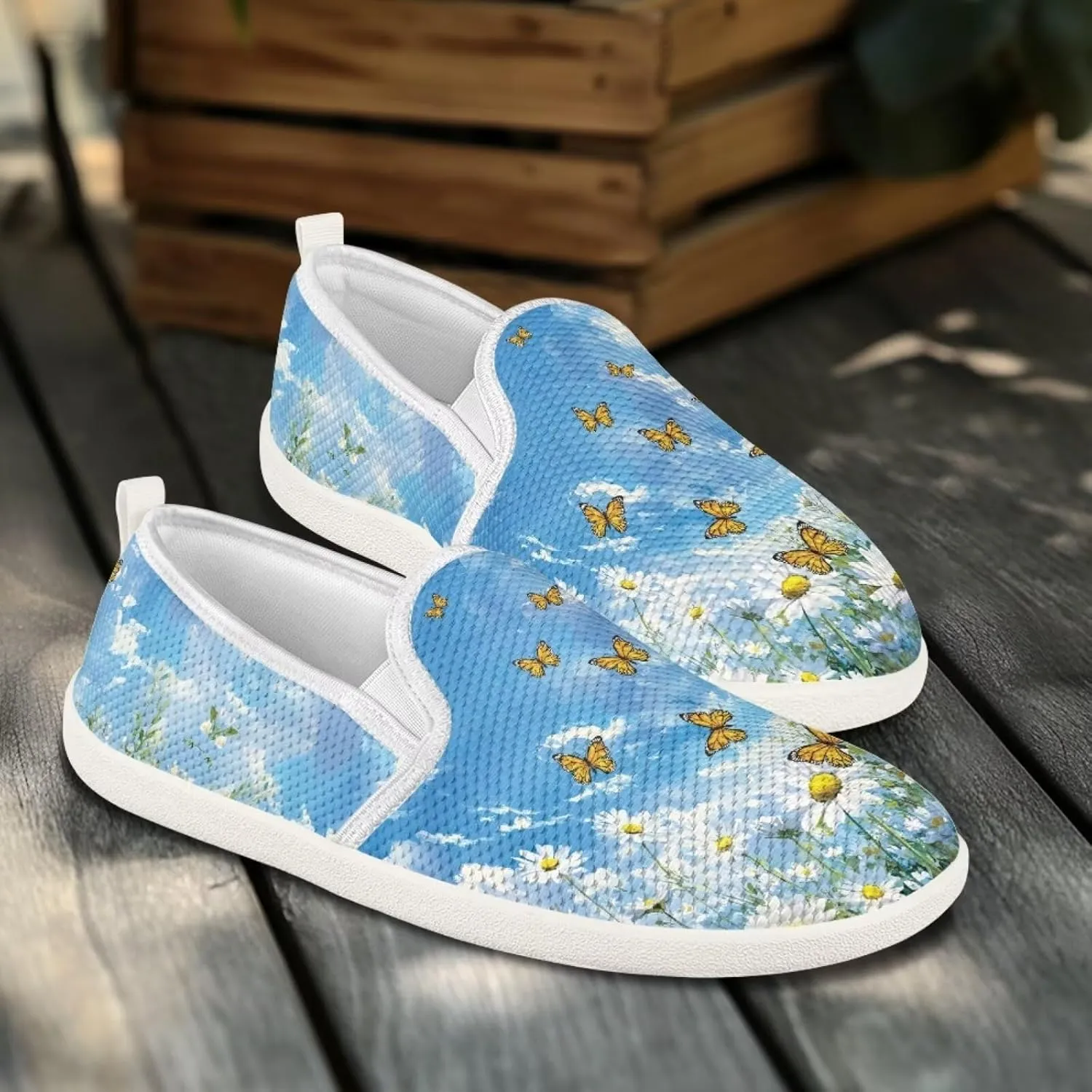 Jeiento Butterfly Slip-On Loafers for Women Casual Shoes Outdoor Mesh Shoes