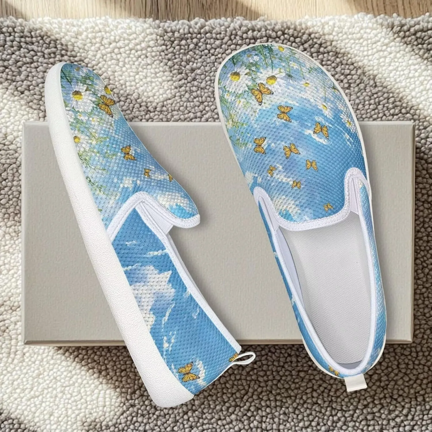 Jeiento Butterfly Slip-On Loafers for Women Casual Shoes Outdoor Mesh Shoes