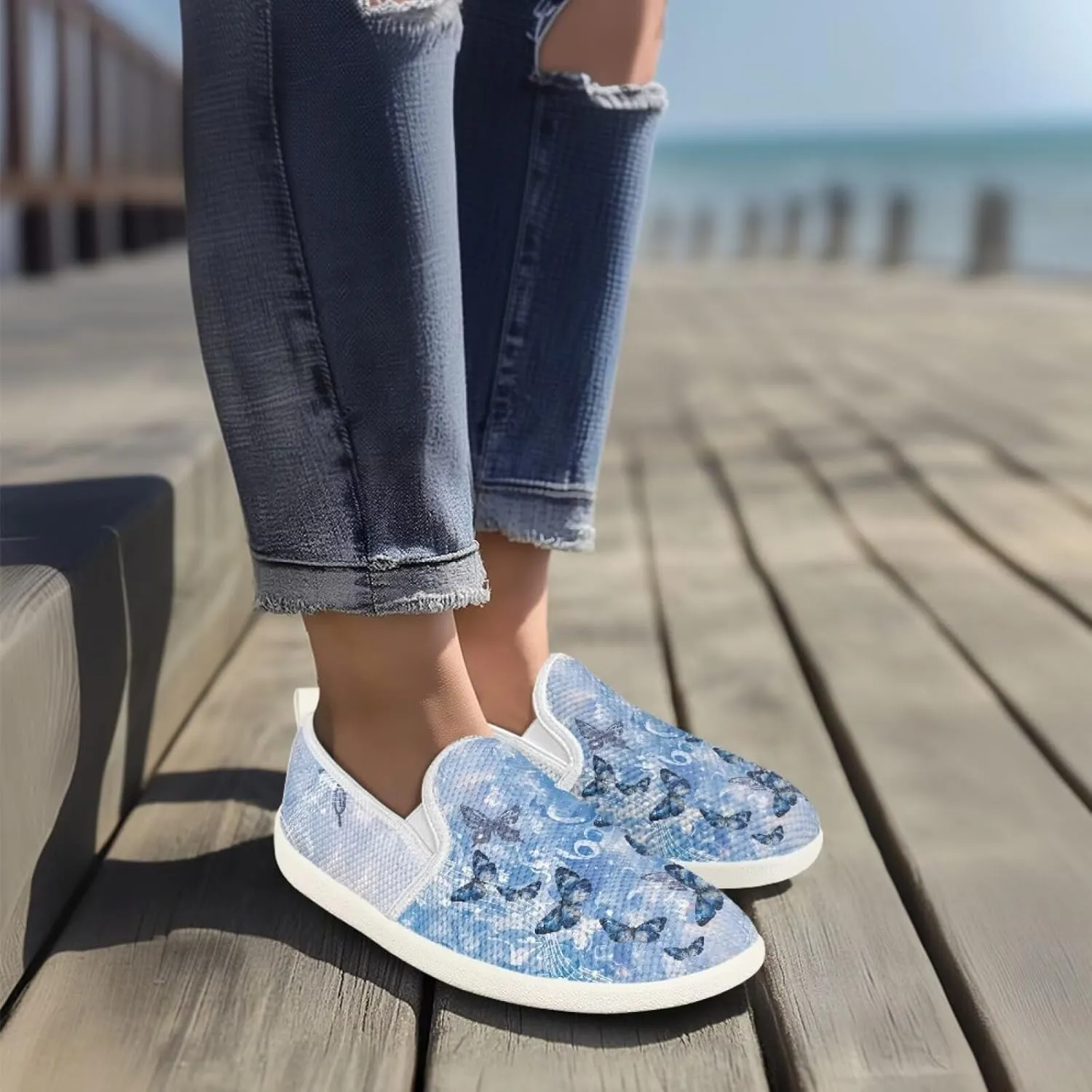 Jeiento Butterfly Slip-On Loafers for Women Casual Shoes Outdoor Mesh Shoes