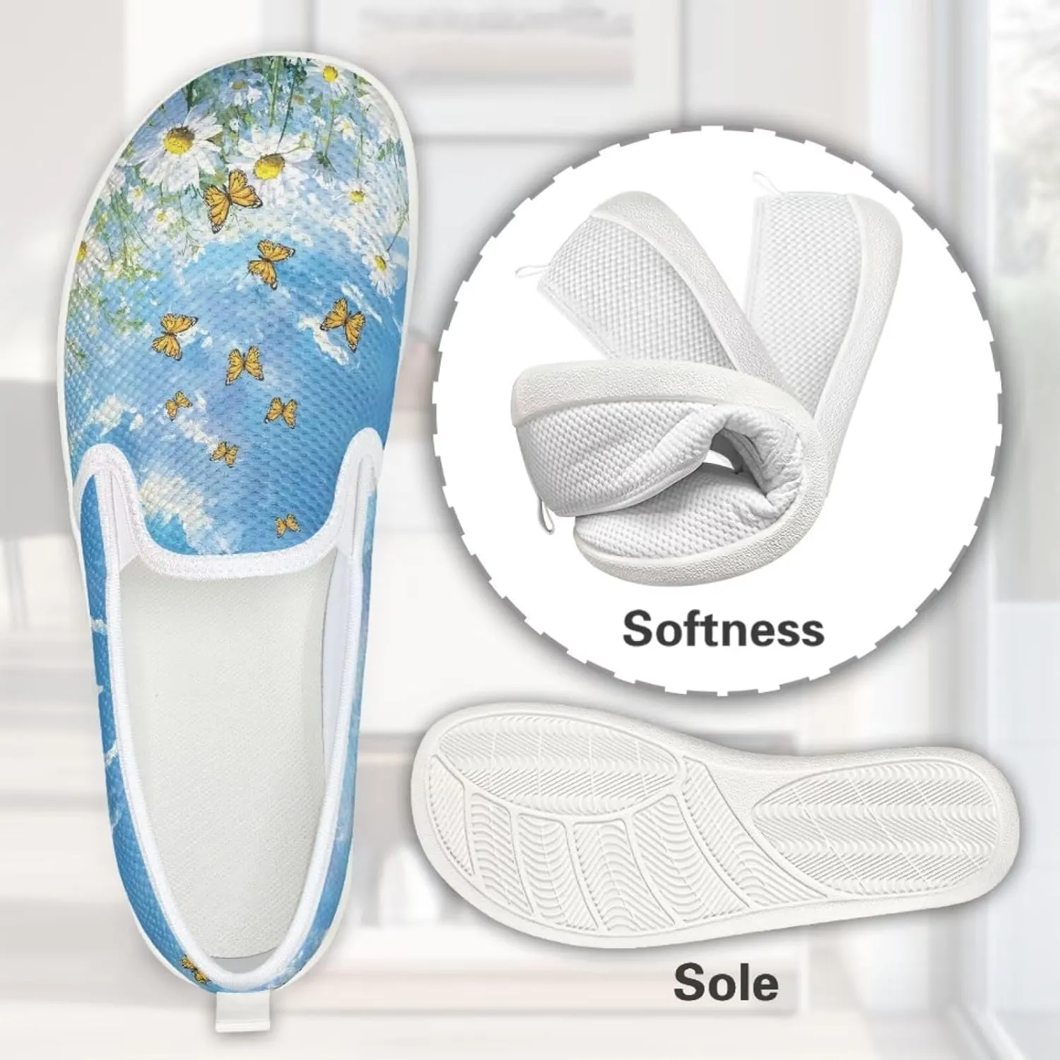 Jeiento Butterfly Slip-On Loafers for Women Casual Shoes Outdoor Mesh Shoes