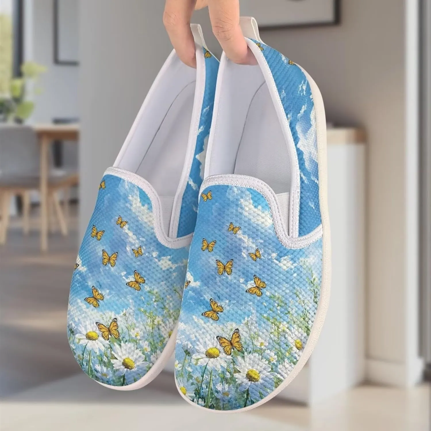 Jeiento Butterfly Slip-On Loafers for Women Casual Shoes Outdoor Mesh Shoes