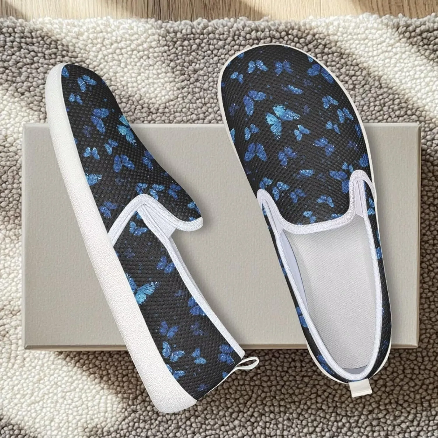 Jeiento Butterfly Slip-On Loafers for Women Casual Shoes Outdoor Mesh Shoes