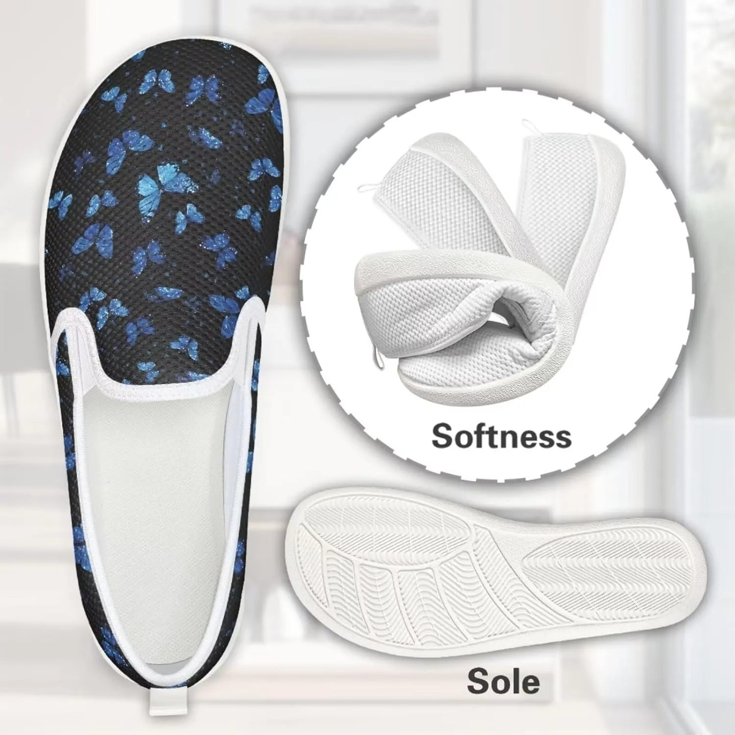 Jeiento Butterfly Slip-On Loafers for Women Casual Shoes Outdoor Mesh Shoes