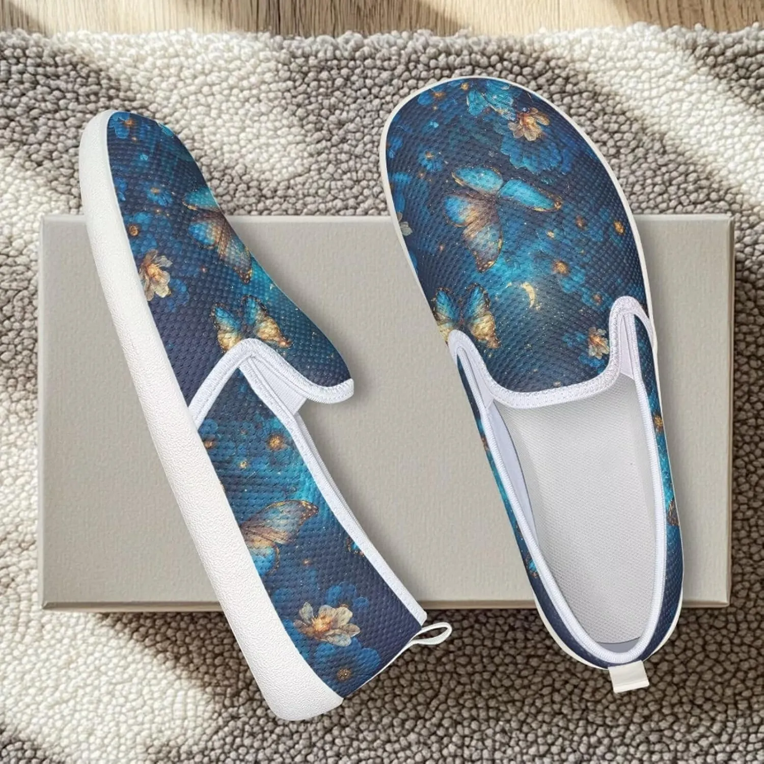 Jeiento Butterfly Slip-On Loafers for Women Casual Shoes Outdoor Mesh Shoes