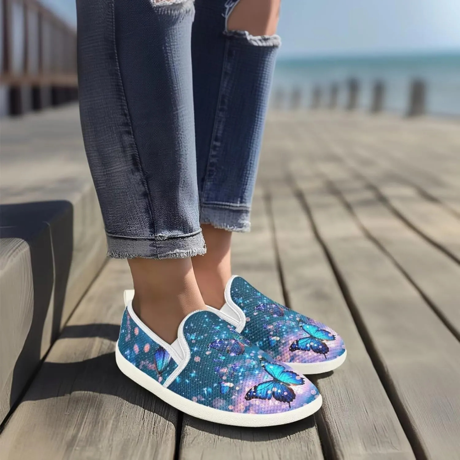Jeiento Butterfly Slip-On Loafers for Women Casual Shoes Outdoor Mesh Shoes