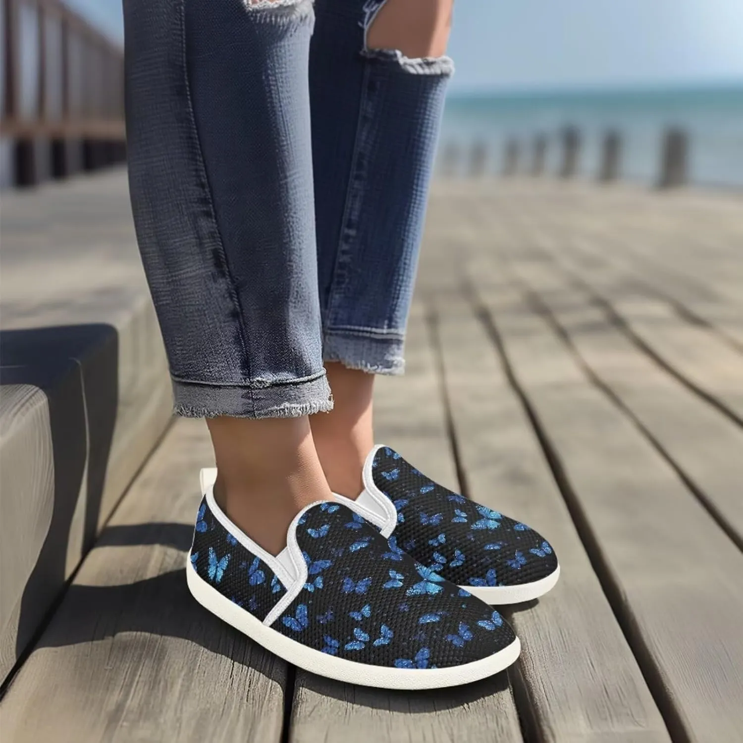 Jeiento Butterfly Slip-On Loafers for Women Casual Shoes Outdoor Mesh Shoes