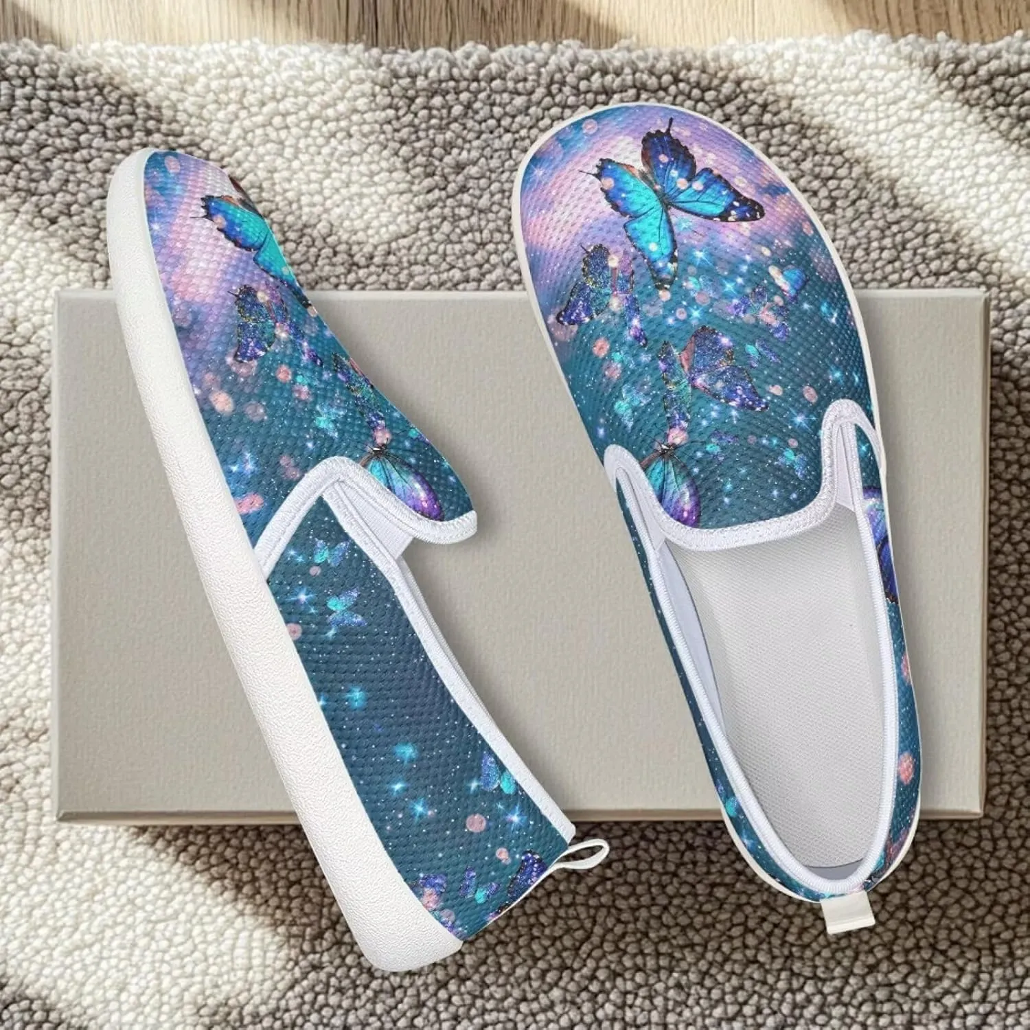 Jeiento Butterfly Slip-On Loafers for Women Casual Shoes Outdoor Mesh Shoes
