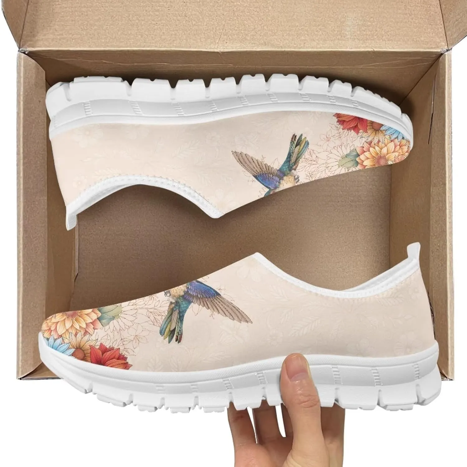 Jeiento Casual Shoes for Women Hummingbird Design Soft Shoes Slip-On Loafers Comfort Footwear