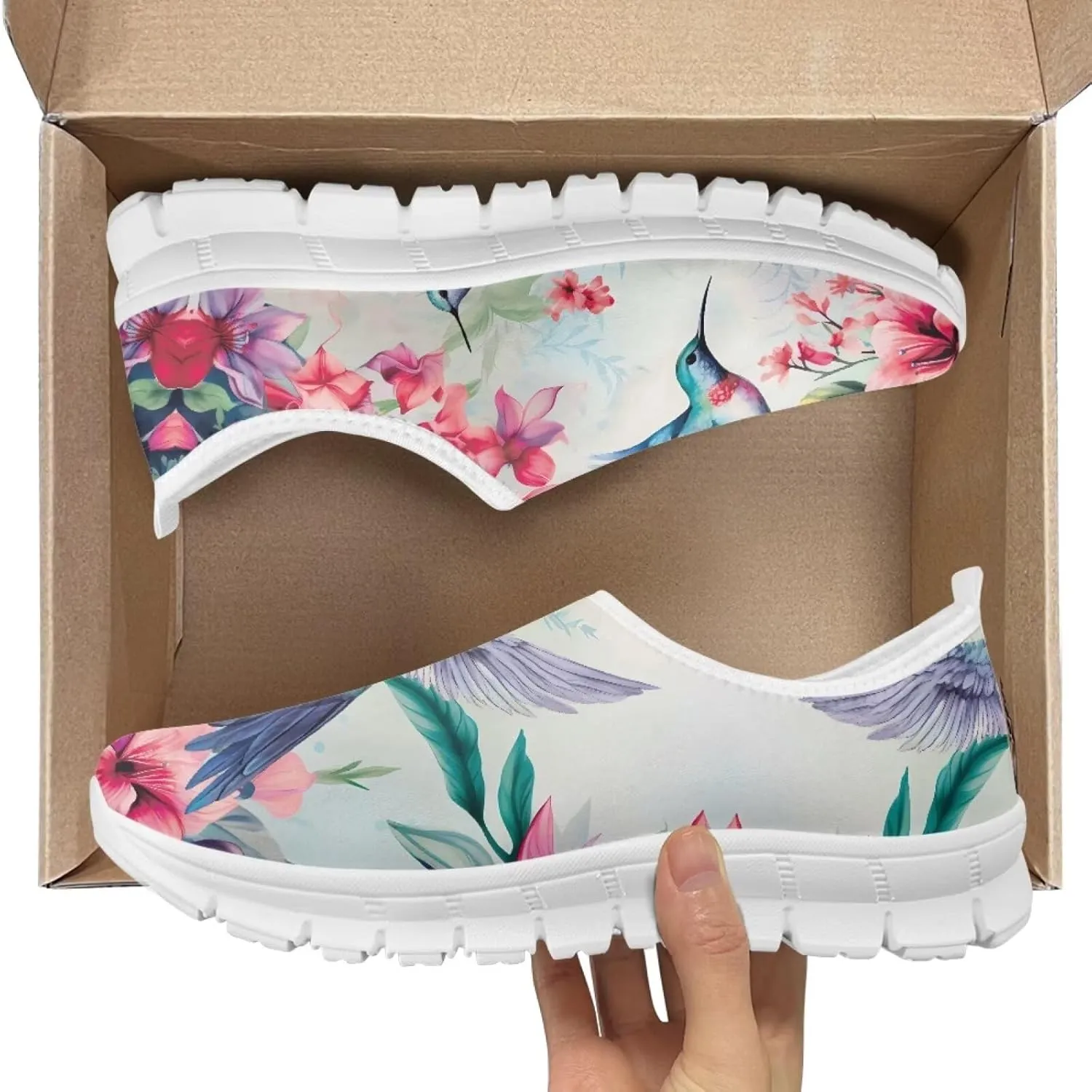Jeiento Casual Shoes for Women Hummingbird Design Soft Shoes Slip-On Loafers Comfort Footwear