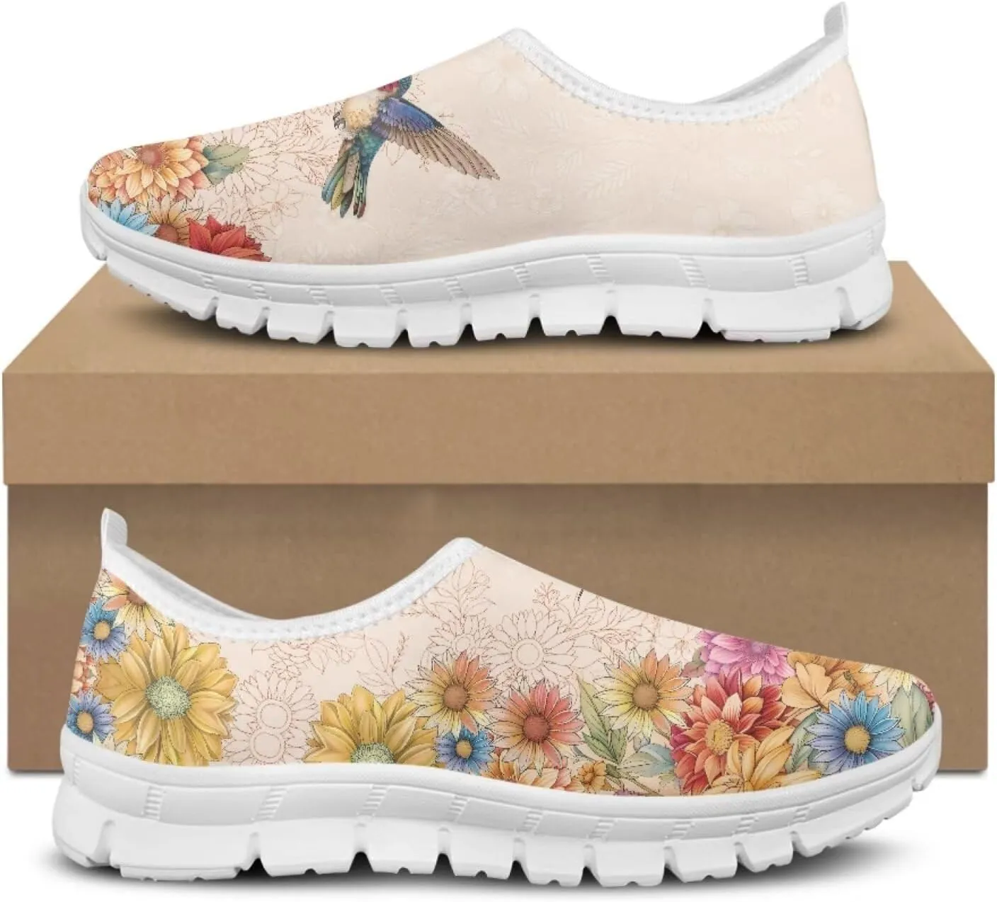 Jeiento Casual Shoes for Women Hummingbird Design Soft Shoes Slip-On Loafers Comfort Footwear