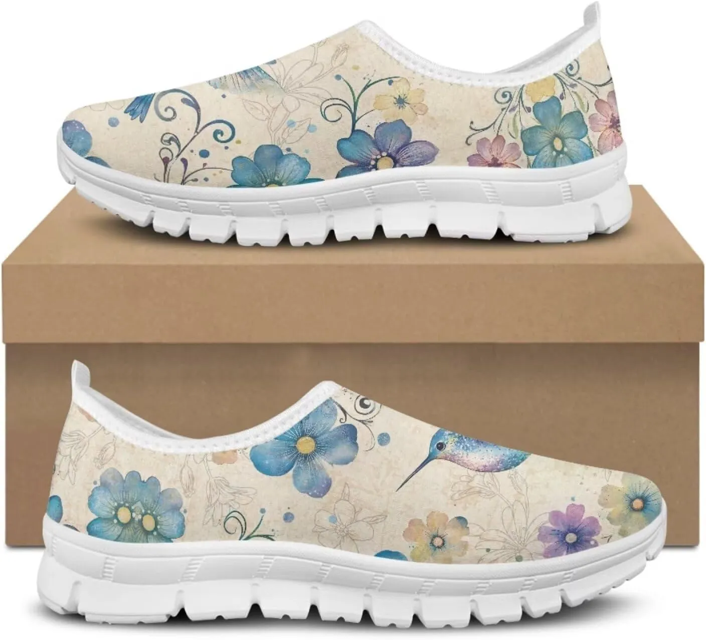 Jeiento Casual Shoes for Women Hummingbird Design Soft Shoes Slip-On Loafers Comfort Footwear