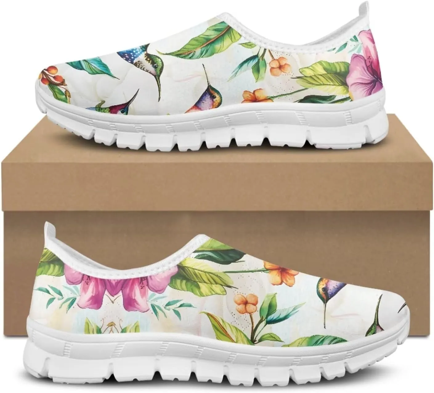 Jeiento Casual Shoes for Women Hummingbird Design Soft Shoes Slip-On Loafers Comfort Footwear