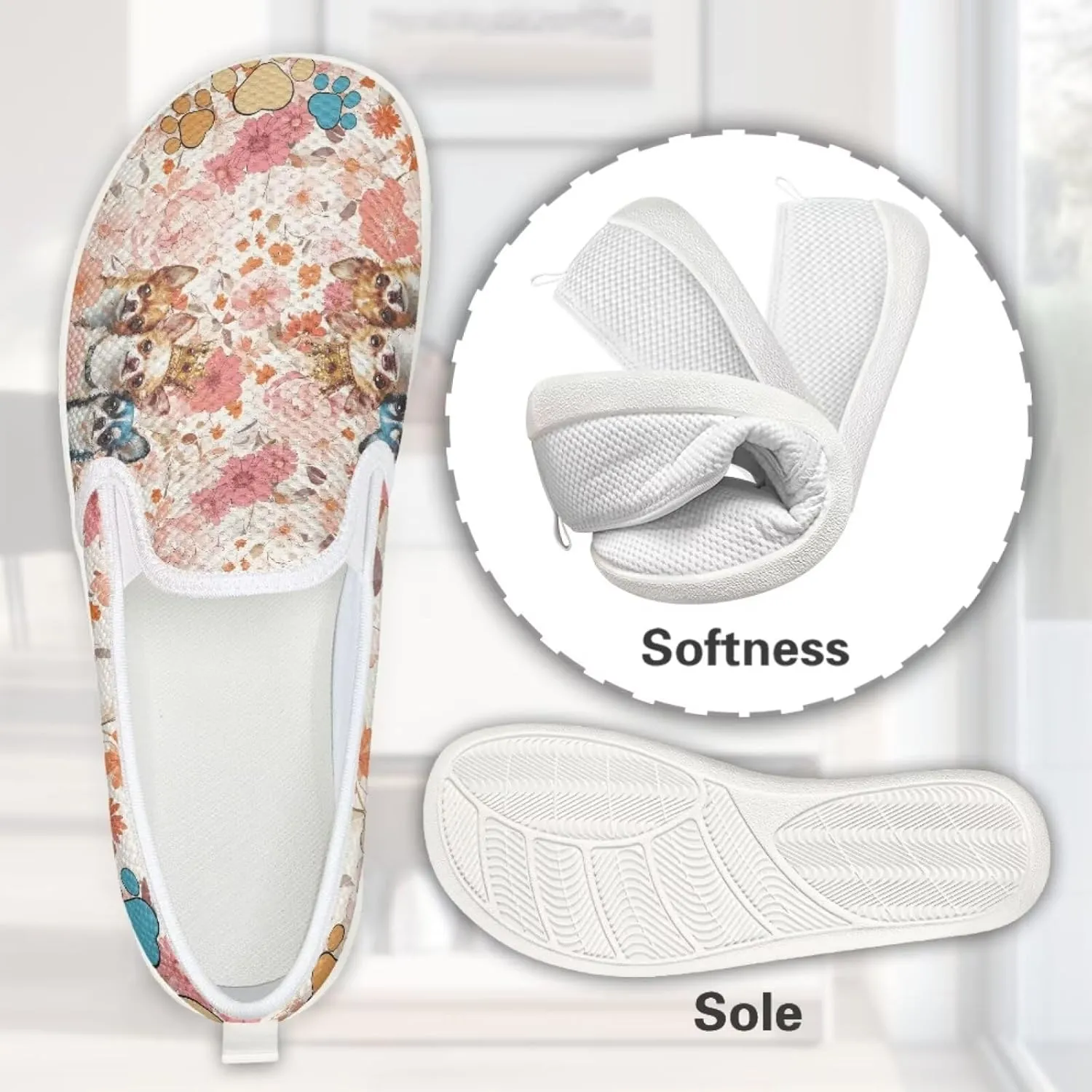 Jeiento Cute Dog Casual Shoes for Women Slip-On Loafers Flats Mesh Shoes