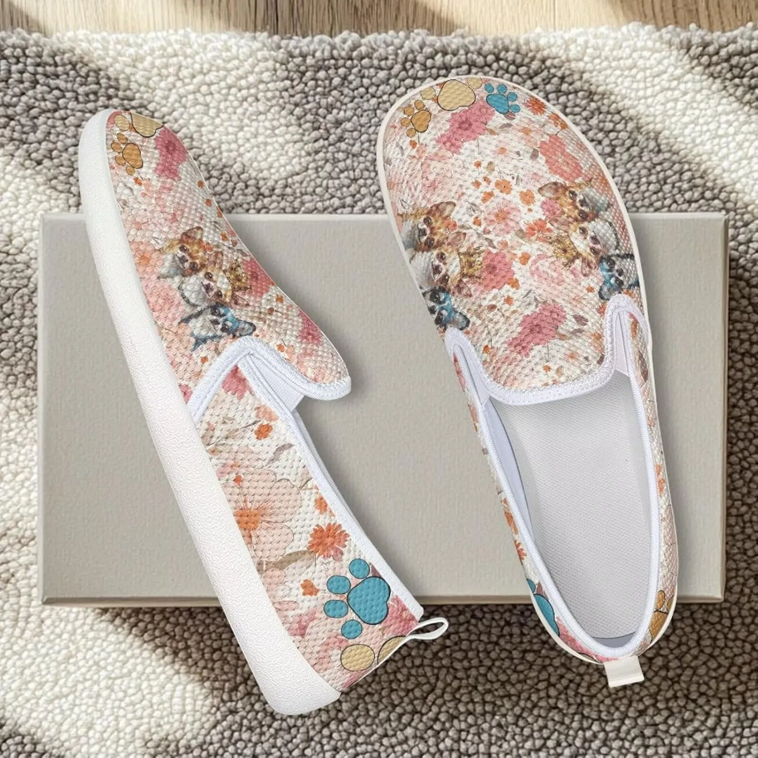 Jeiento Cute Dog Casual Shoes for Women Slip-On Loafers Flats Mesh Shoes