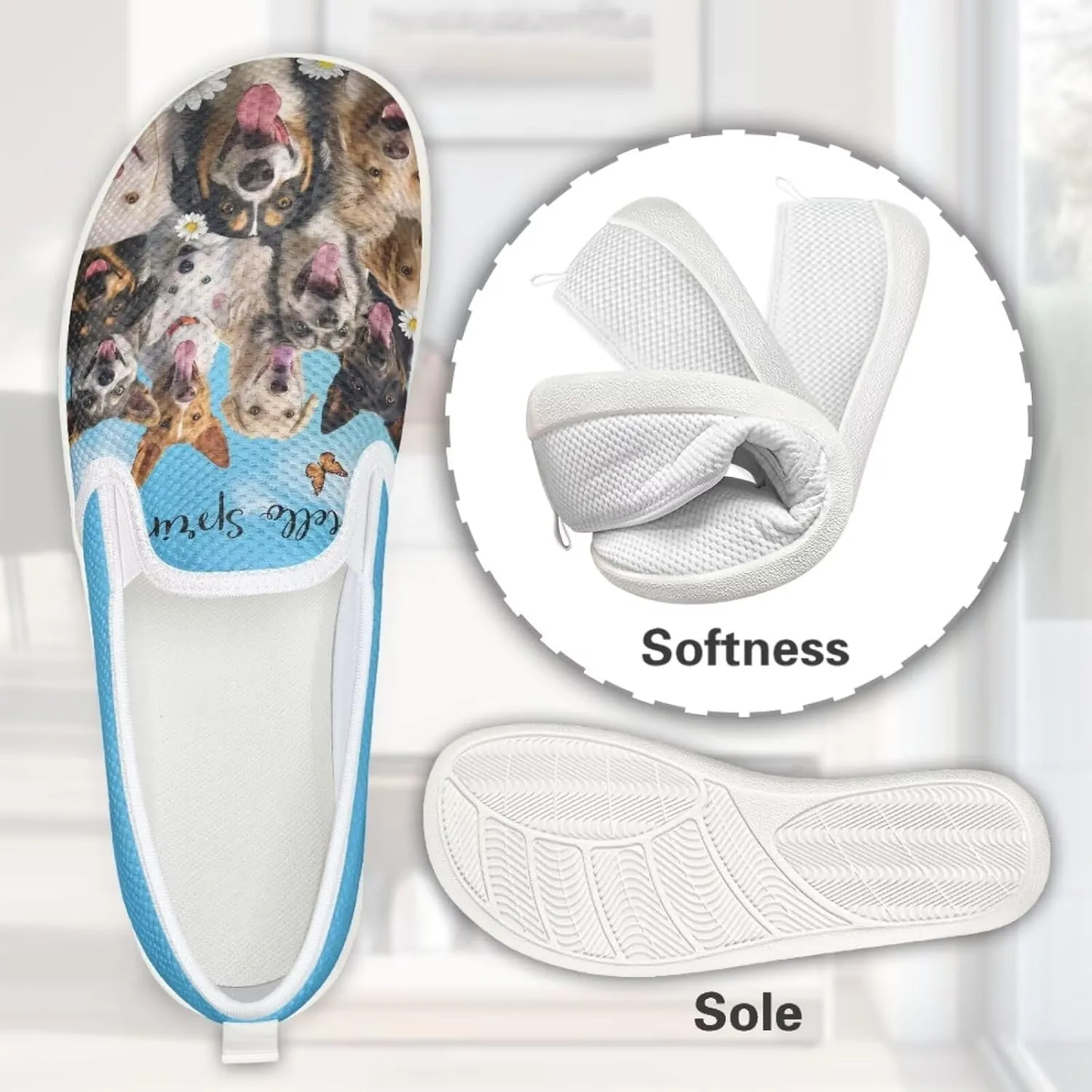 Jeiento Cute Dog Casual Shoes for Women Slip-On Loafers Flats Mesh Shoes