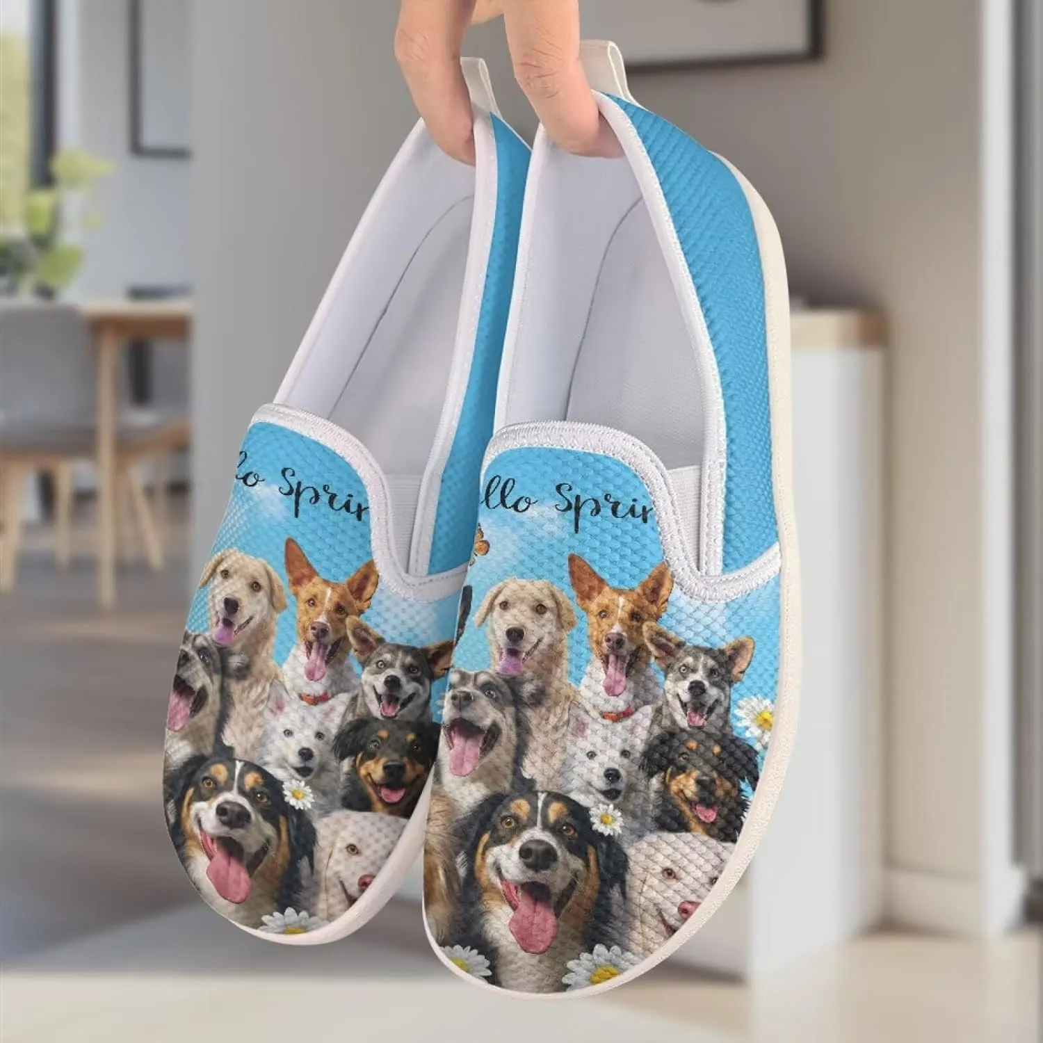 Jeiento Cute Dog Casual Shoes for Women Slip-On Loafers Flats Mesh Shoes