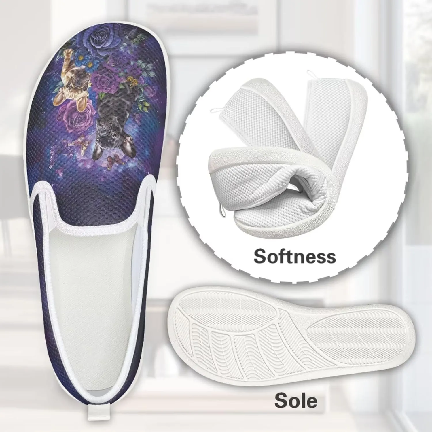 Jeiento Cute Dog Casual Shoes for Women Slip-On Loafers Flats Mesh Shoes