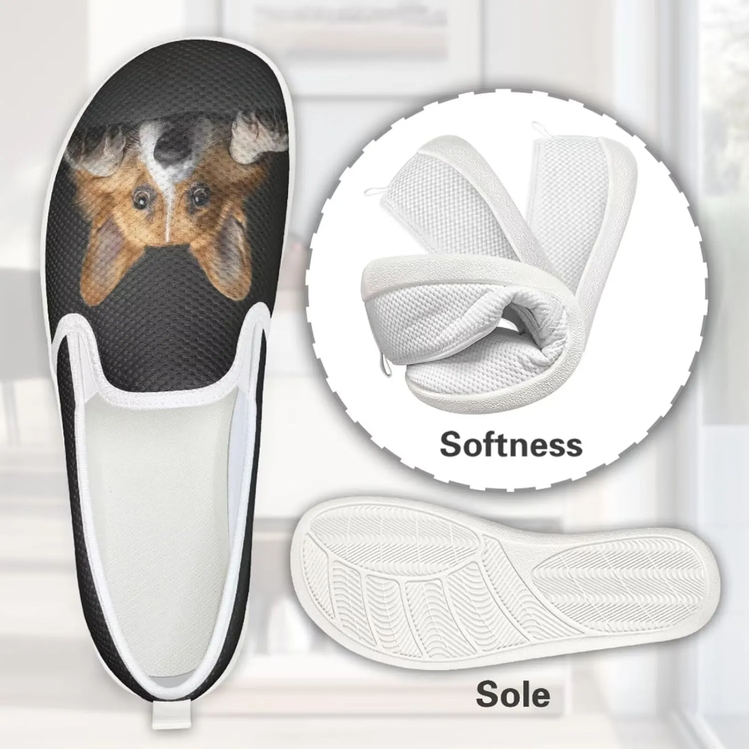 Jeiento Cute Dog Casual Shoes for Women Slip-On Loafers Flats Mesh Shoes